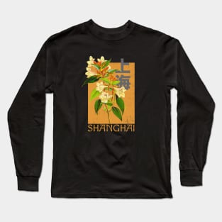 Shanghai China Vintage Botanical Illustration Long Sleeve T-Shirt